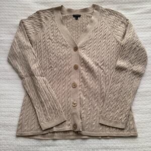XL Talbots Tan Cableknit V-Neck Cardigan